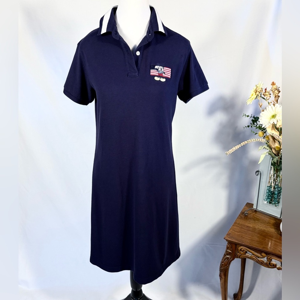 Vintage Y2K Disney Store Mickey Salutes The Flag Embroidered Polo Dress Sz M 💛